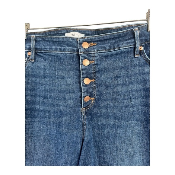 LOFT Plus High Rise Button Front Chewed Hem Skinny Jeans Authentic Indigo Wash - Picture 7 of 15